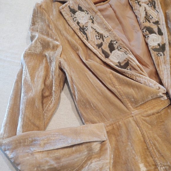 Velvet🤍Embroidered Blazer-Jacket~ Pale-Gold by Aziz Size: S - Picture 7 of 8